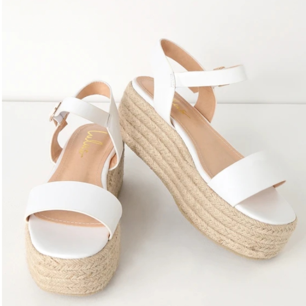 CORSA WHITE ESPADRILLE FLATFORM SANDALS - Size 10
